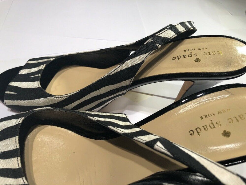 Kate Spade Zebra Print Black Bow Slingback Heels Size 10 M
