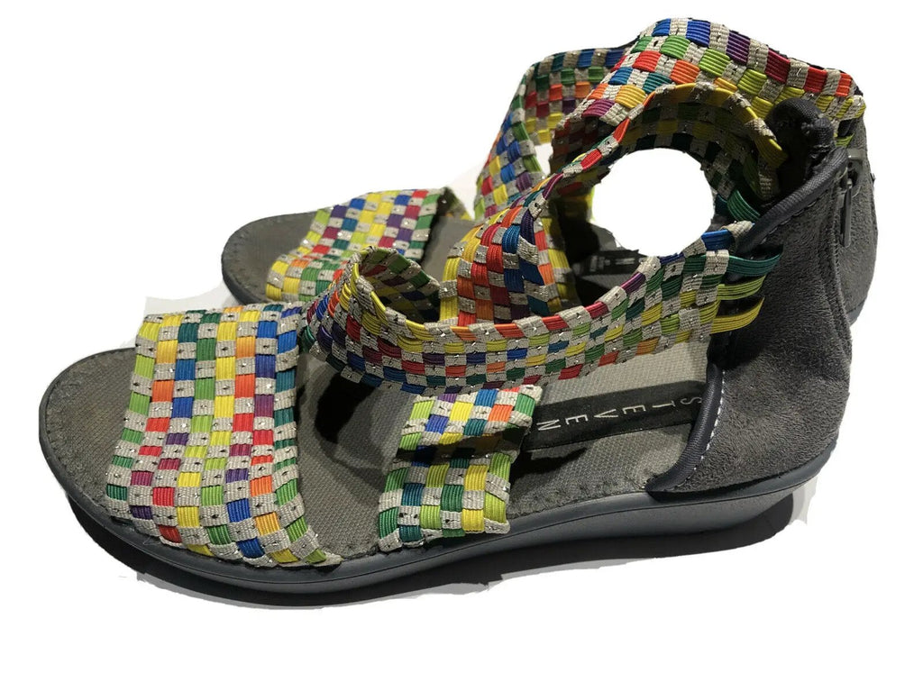 Women's size 6.5 Steven Sandals Woven Multi-color Elastic Peep Toe Wedge pa90 by steven by steven madden