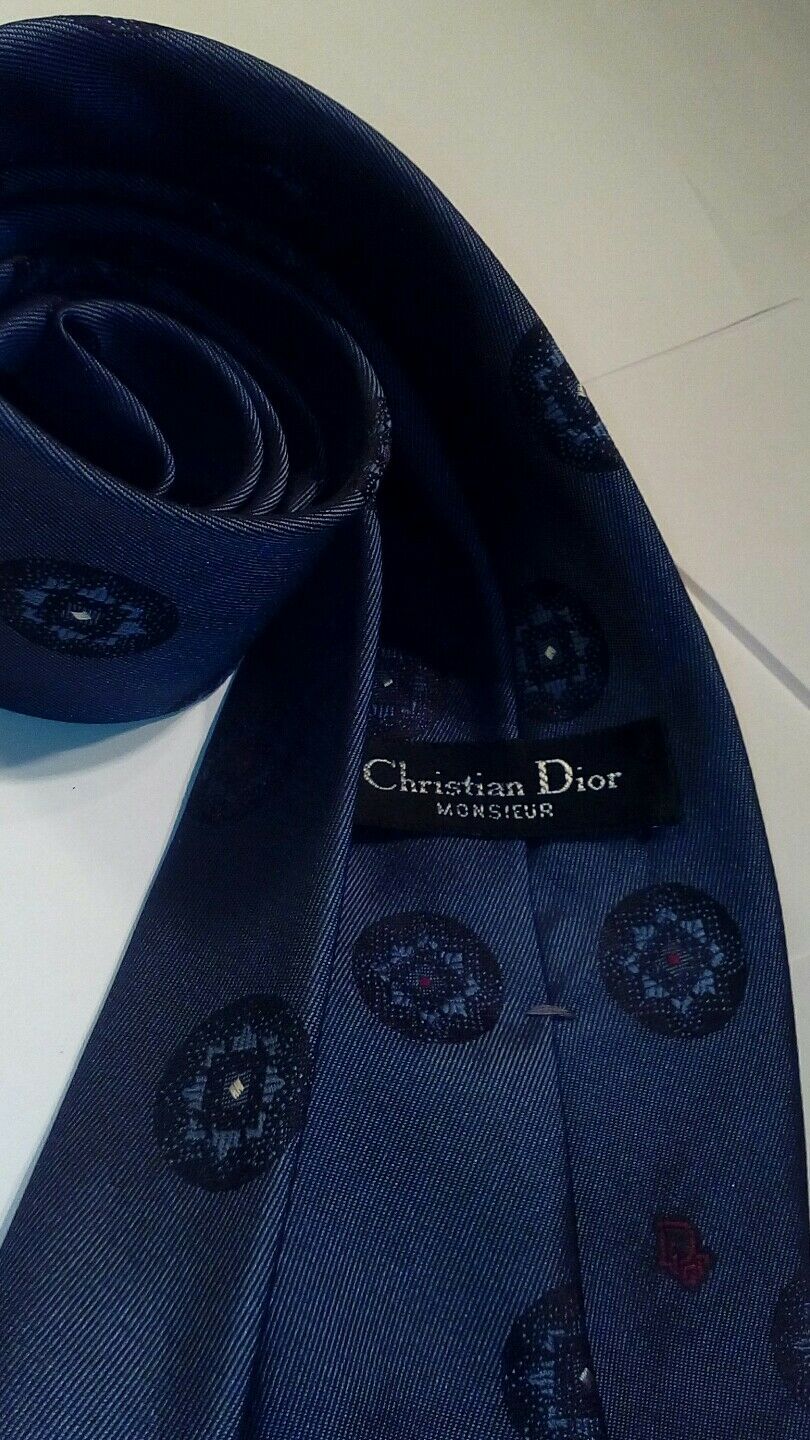 CHRISTIAN DIOR MONSIEUR DARK BLUE  CIRCLES SILK NECKTIE TIE MNO1116C #V15