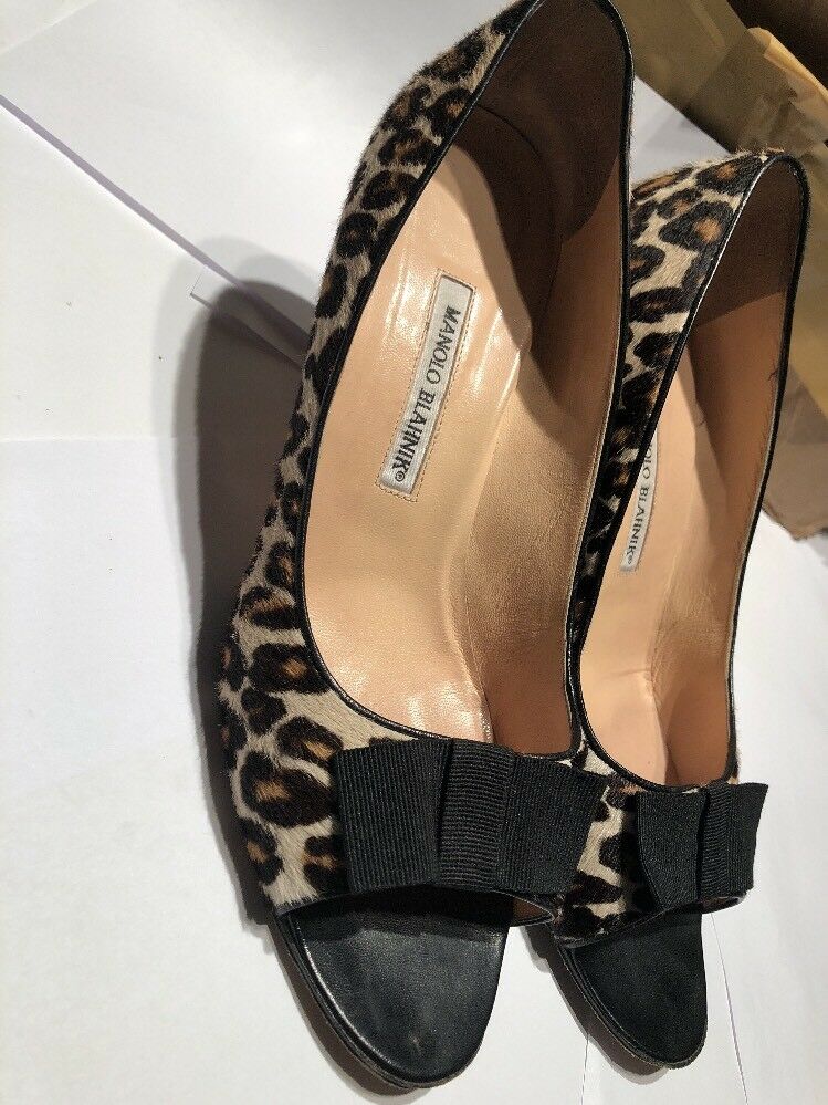 Manola Blahnik Size 41.1/2 Leapord Print  Peep Toe Shoes/10.5