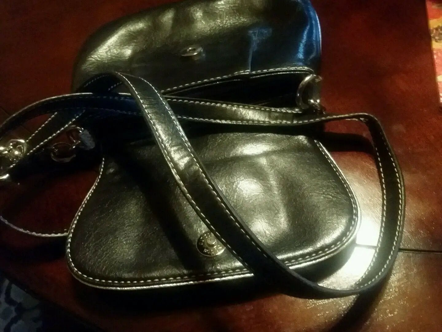 Kathy Van Zeeland Mahogany Vegan Leather~Silver Logo Crown Small Xbody Bag~EUC by KATHY VAN ZEELAND