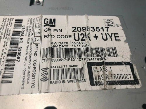 10 11 Chevrolet GMC Equinox Terrain Camaro Cruze Radio Cd Mp3 20983517 U2K UYE B by Chevrolet