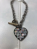 16" Rose Gold Tone Toggle Clear Rhinestone Puffy Heart Necklace