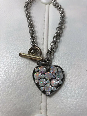 16 Inch Rose Gold Toggle Clear Rhinestone Puffy Heart Pendant Necklace
