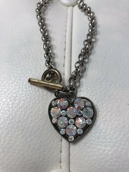 16" Rose Gold Tone Toggle Clear Rhinestone Puffy Heart Necklace by Unbranded