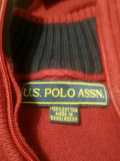 100% US Polo Assn Sweater Big Pony Size Large L 1/4 Zip Red Pullover Sweatshirt by US Polo