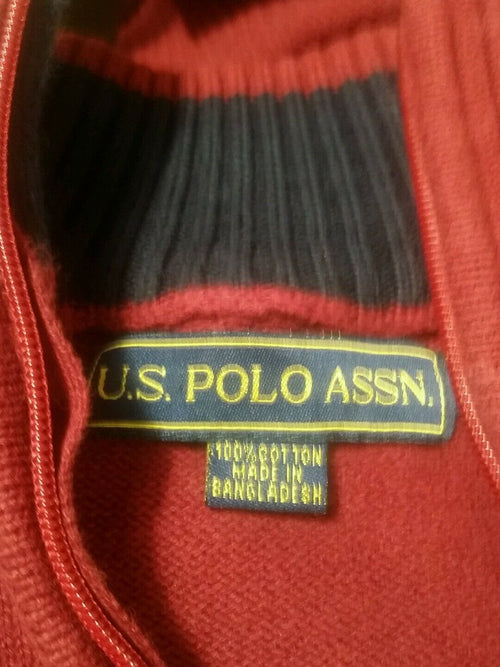 100% US Polo Assn Sweater Big Pony Size Large L 1/4 Zip Red Pullover Sweatshirt