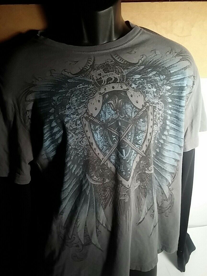 Helix large gray eagle wings shirt  100% cotton, RN#117508 WITH BLACK THERMAL