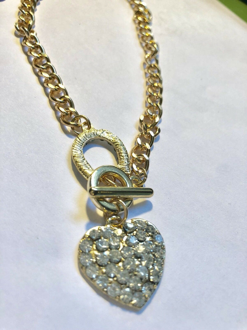 Gold  Heart Costume Jewlrey Toggle Necklace