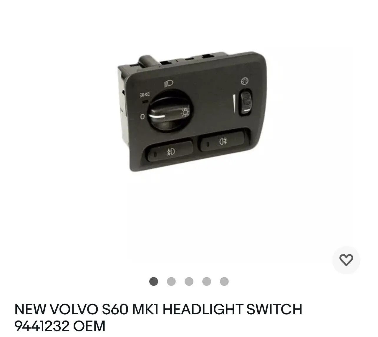 LIGHTLY USED LIKE NEW VOLVO S60 MK1 HEADLIGHT SWITCH 9441232 OEM BUTTON OE by Volvo