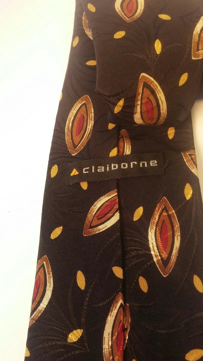 MEN NECK TIES 100% ITALY brown black flowery. CLAIBORNE by DALEY1DEALS,LLC.