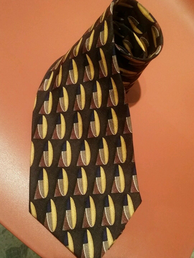 Oscar de la renta mens 100% Silk fabric tie chocolate multi colored design