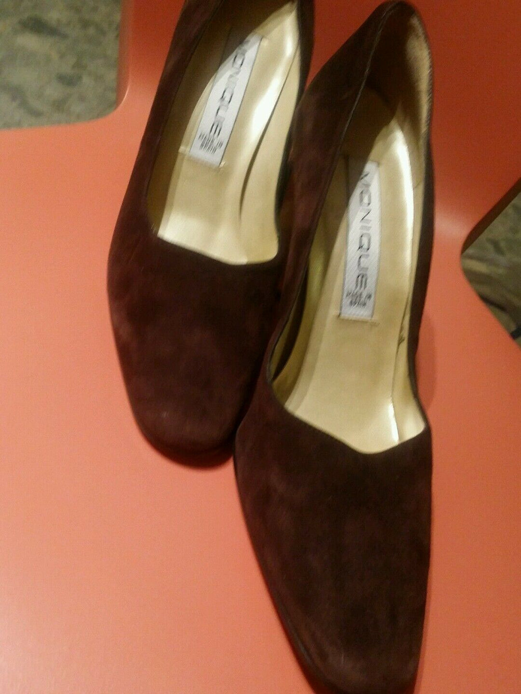 monique brown suede made in spain pumpssize 10m 3 inch heels