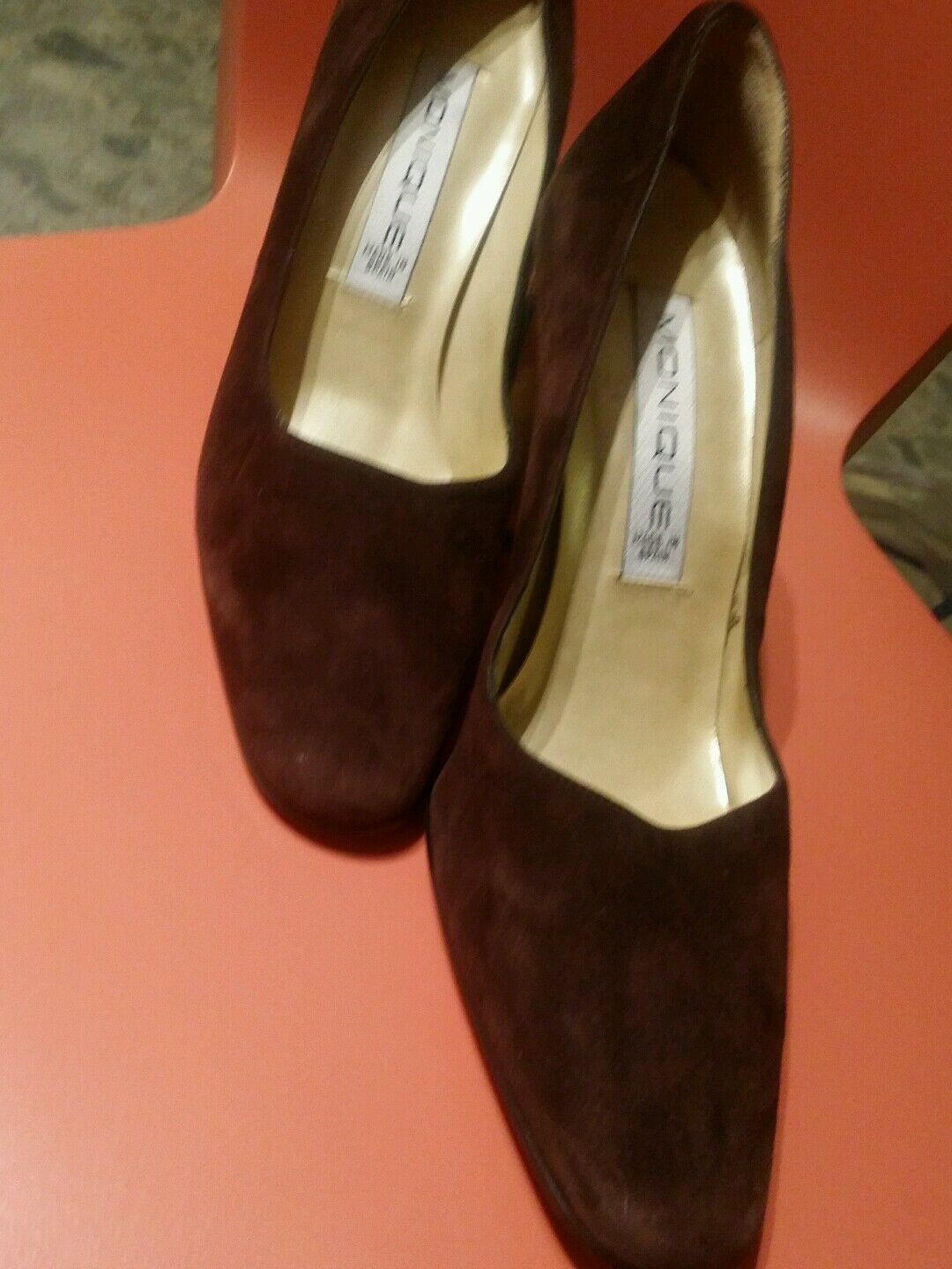monique brown suede made in spain pumpssize 10m 3 inch heels