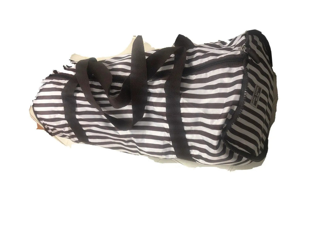 Henri Bendel Packable Travel Bag Limited Edition Brown White Stripes Foldable by Henri Bendel