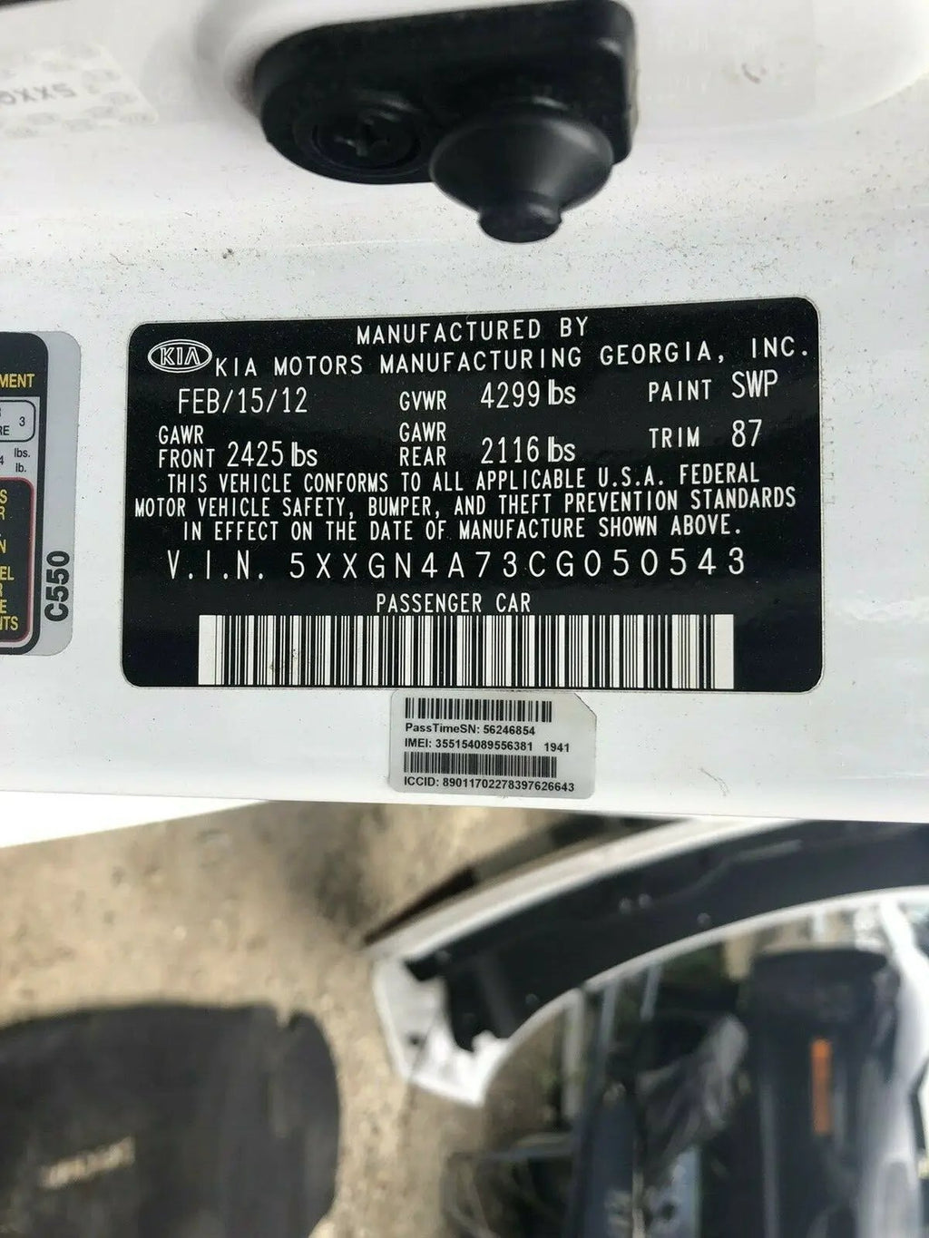 2011 -14 KIA OPTIMA TRUNK LID DECK REAR GATE DOOR Driver/passenger Tail Light OE by KIA