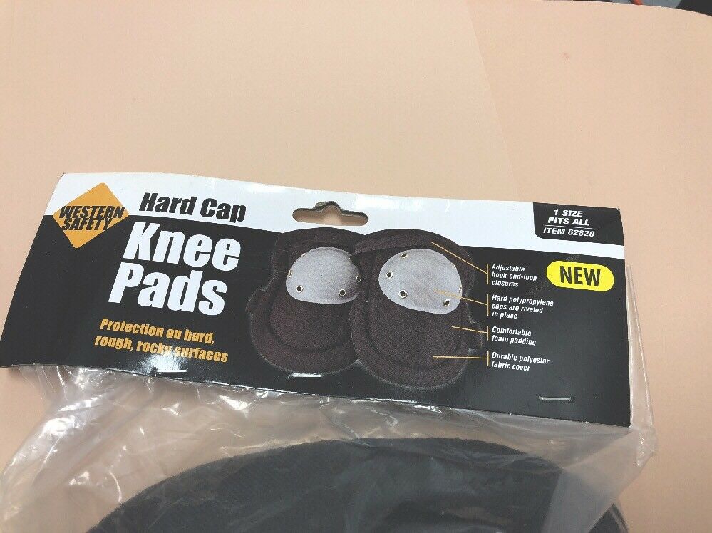 Western Safety HARD CAP KNEE PADS Black Adjustable Elastic Strap 1 SIZE FITS ALL