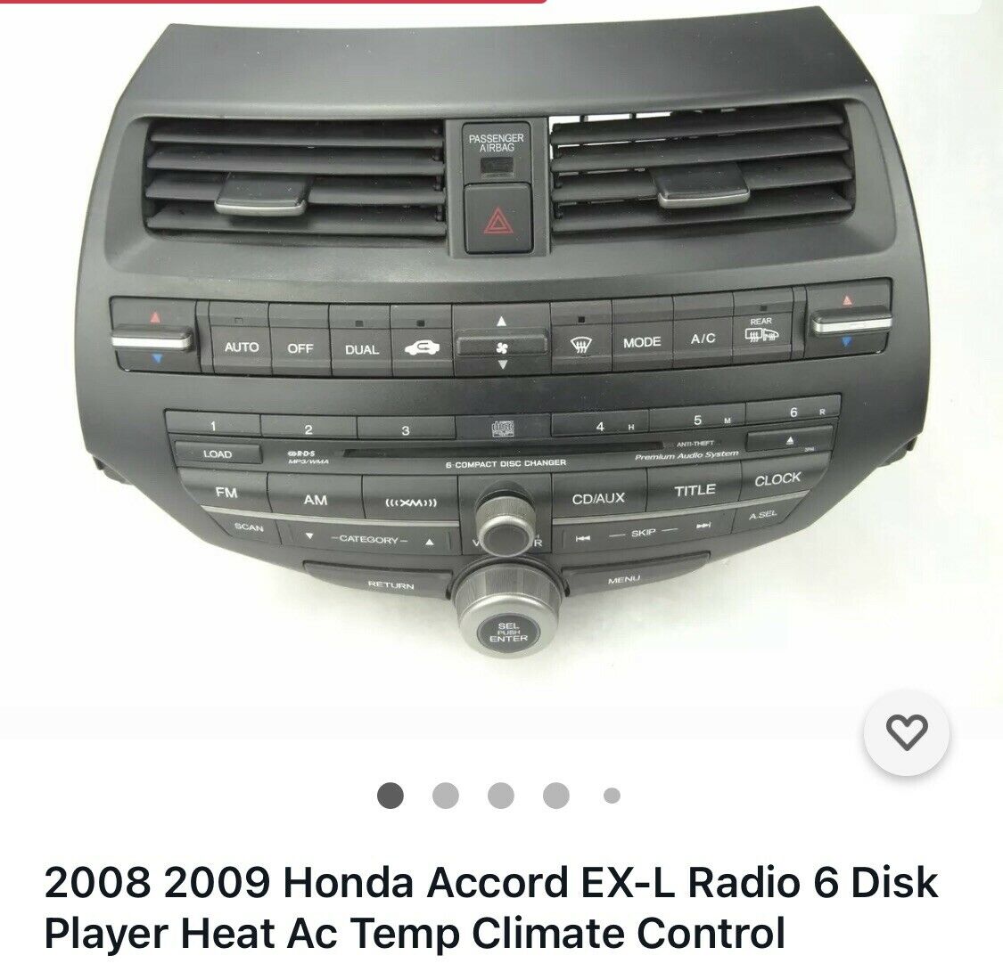 2008 2009 Honda Accord EX-L Radio 6 Disk Player Heat Ac Temp Climate Control  OE