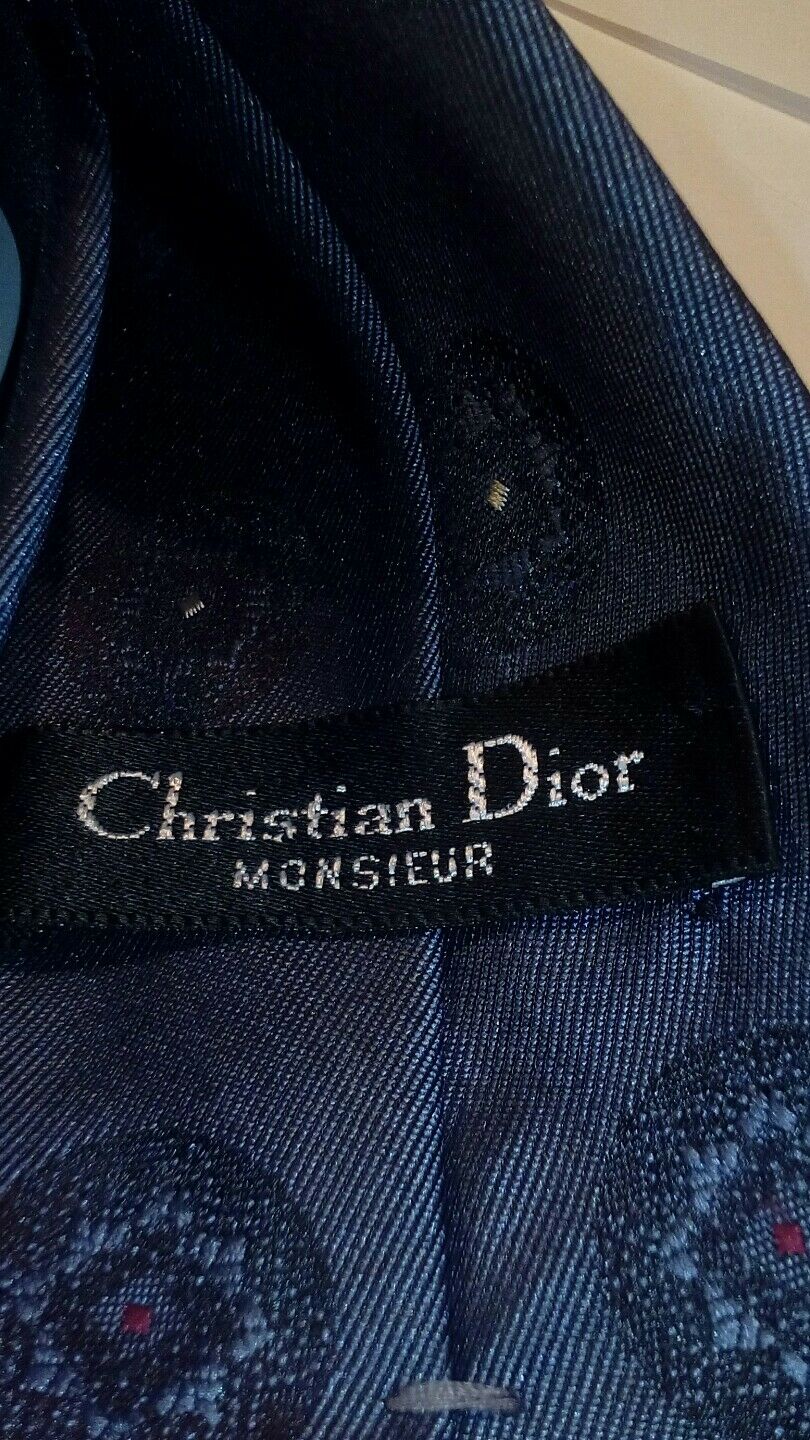 CHRISTIAN DIOR MONSIEUR DARK BLUE  CIRCLES SILK NECKTIE TIE MNO1116C #V15
