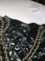 GUC Ann Taylor Cross Body Black Patent Leather Purse Bag with Gold Chain Strap