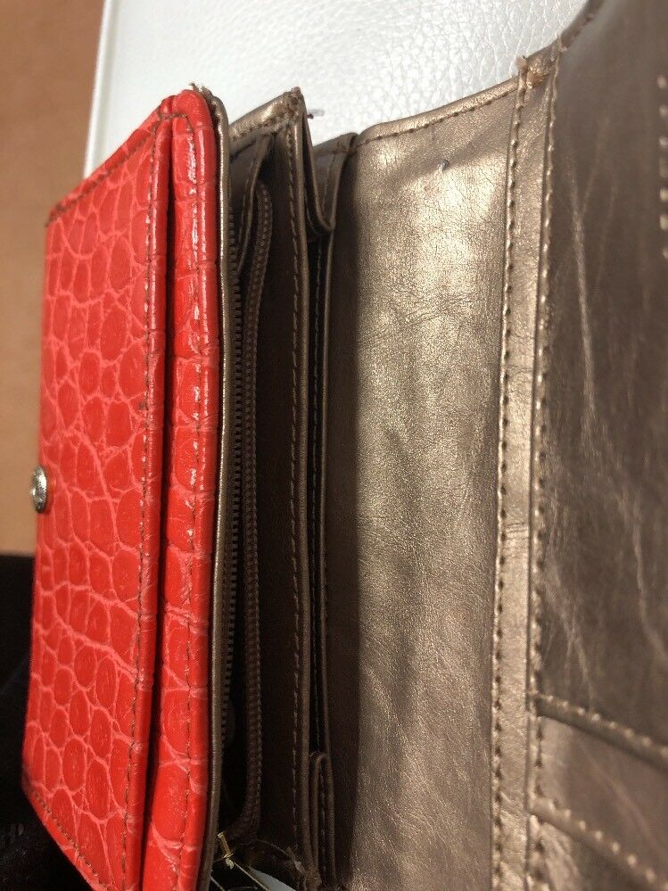 Anne Klien Orange Croco Print Billfod Wallet