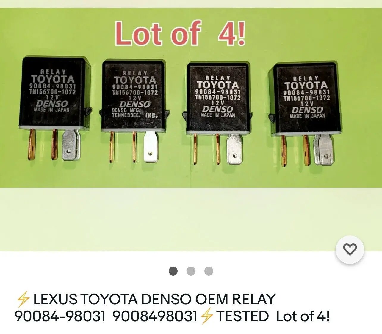 LEXUS TOYOTA DENSO OEM RELAY 90084-98031 9008498031TESTED Lot of 4! by Toyota