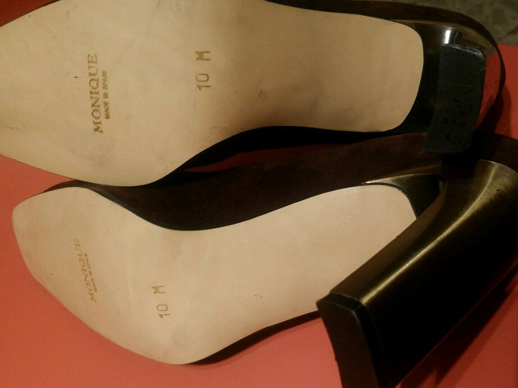 monique brown suede made in spain pumpssize 10m 3 inch heels