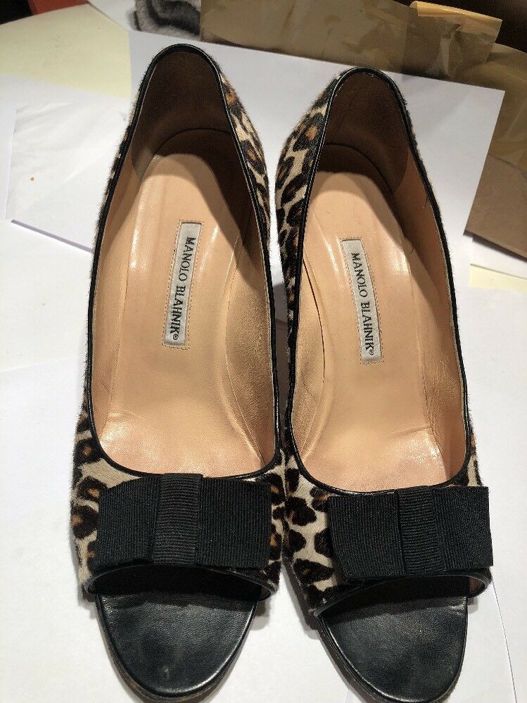 Manola Blahnik Size 41.1/2 Leapord Print  Peep Toe Shoes/10.5