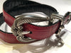 BRIGHTON RED CROCO LEATHER BELT WITH SILVER TONE ROUND HOOK BUCKLE - 5/28SMALL