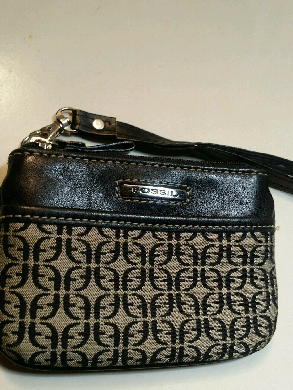 Fossil black and gray signature canvas with leather trim