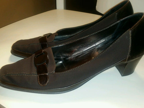 WOMENS brown LEATHER CREPE AMALFI LOAFERS CAREER PUMPS HEELS SHOES SIZE 10 b