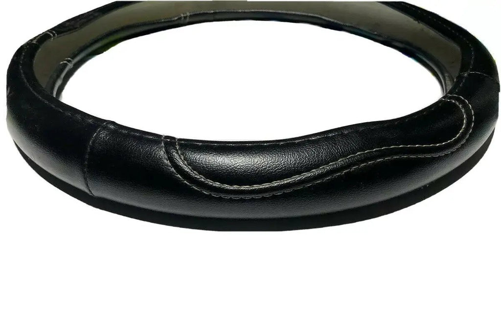 Black leather Car Steering Wheel Cover PU Universal Fit 38cm / 15 inches by Copap