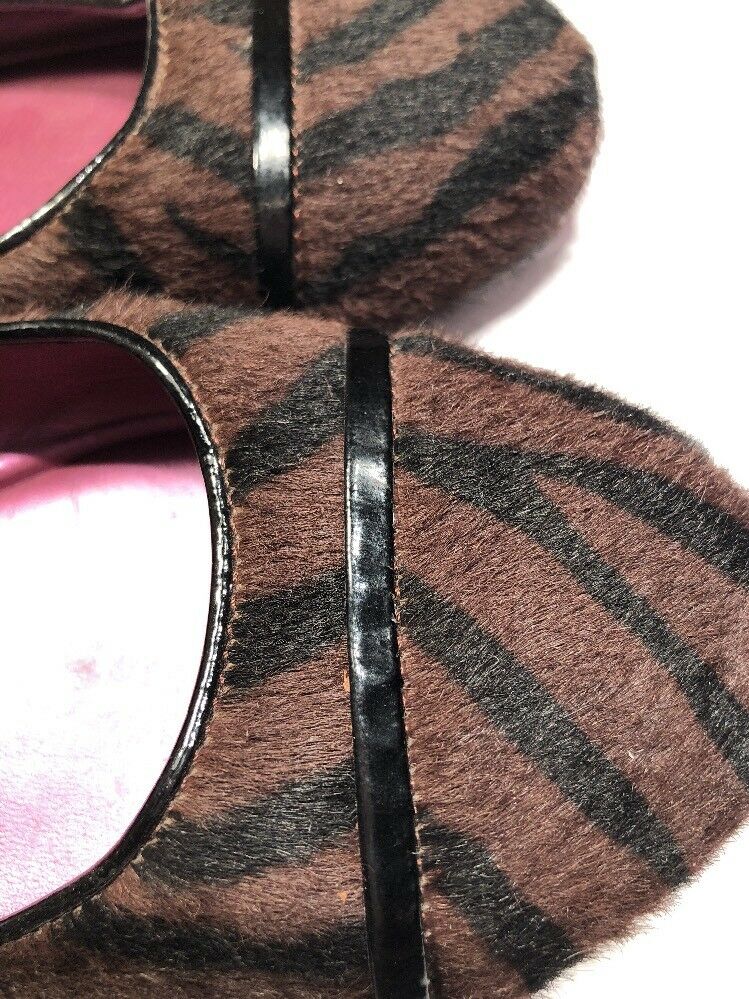 Women's Coach Zebra Fur Poppy Flat Size 7