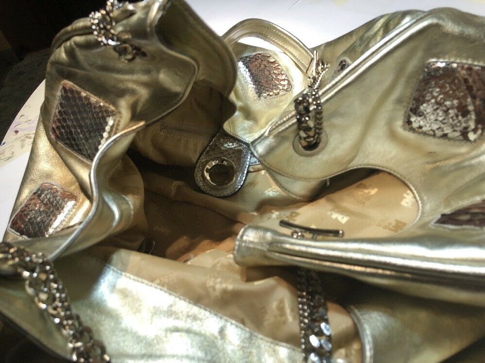 Ph+39 Gold Leather Large Handbag
