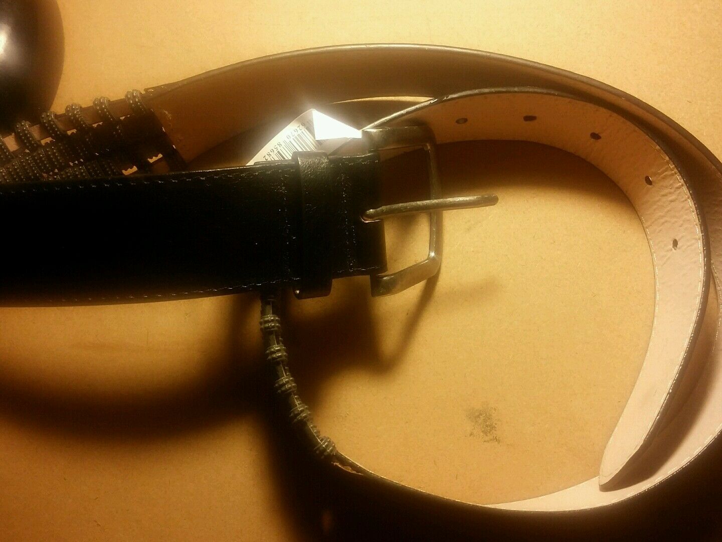 Gray leather belt with mesh stiching on side design m