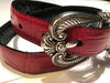 BRIGHTON RED CROCO LEATHER BELT WITH SILVER TONE ROUND HOOK BUCKLE - 5/28SMALL