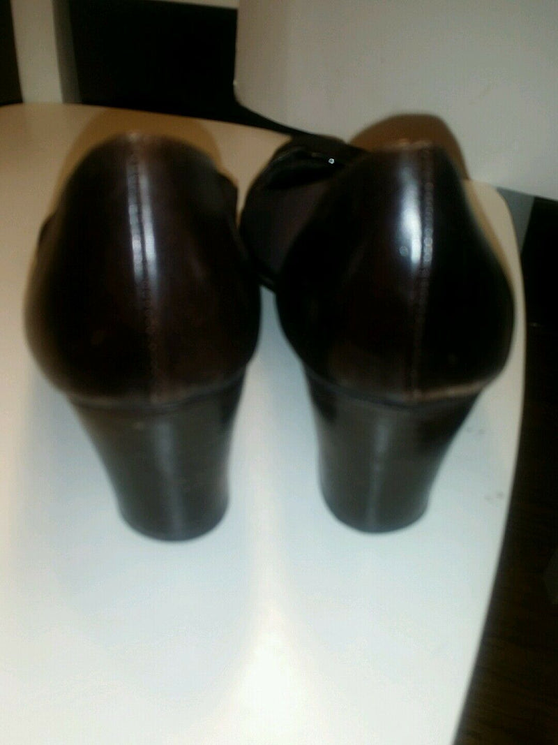 WOMENS brown LEATHER CREPE AMALFI LOAFERS CAREER PUMPS HEELS SHOES SIZE 10 b