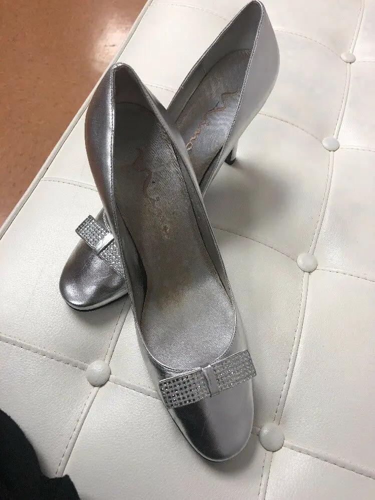 A Touch of Nina Silver Dressy Square Toe Pumps Slip Ons Women's Size US 11M by Nina