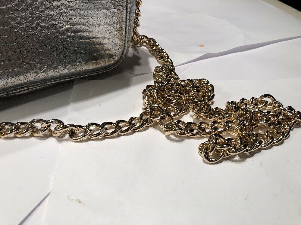 Victoria's Secret Metaillc Croc Silver Crossbody Bag Gold Chain Strap Purse